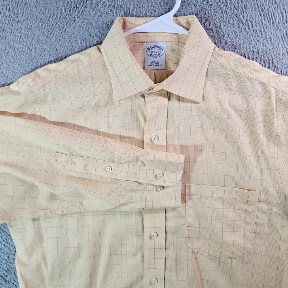 Brooks Brothers 1818 Shirt Men 15.5 2/3 Small Button Up Long Sleve Yellow Plaid